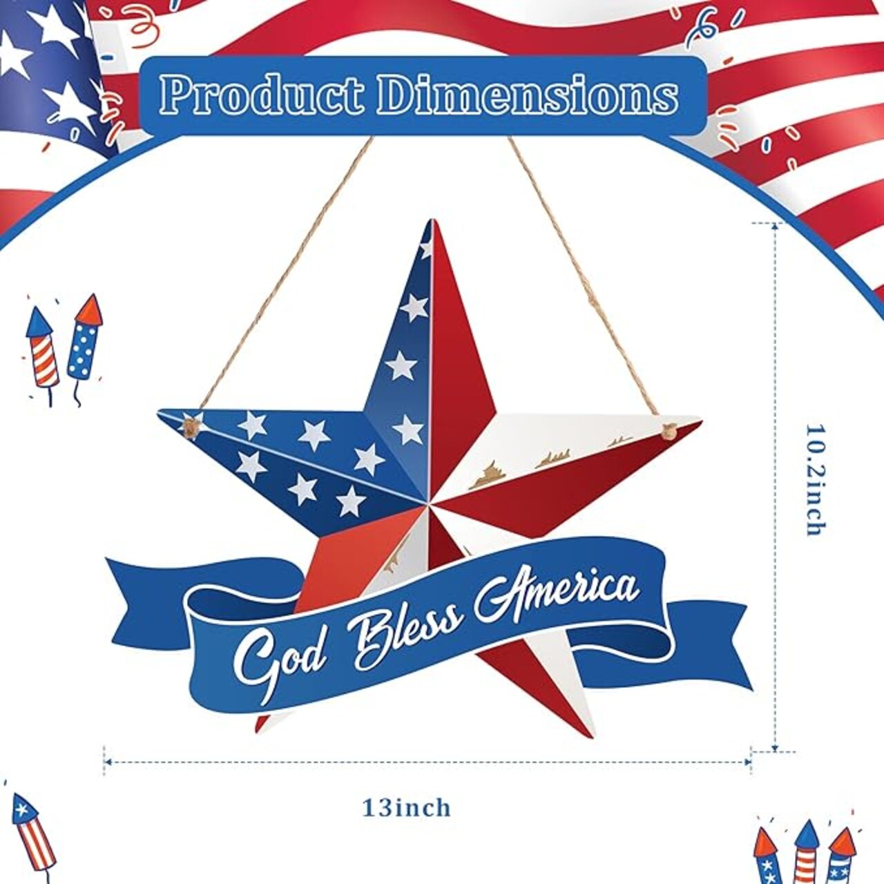 4th of July Wooden Decoration, 250th Anniversary Patriotic Hanging Door Sign, Rustic American Flag Wooden Plaque for Independence Day, Memorial Day, Porch & Wall Decor